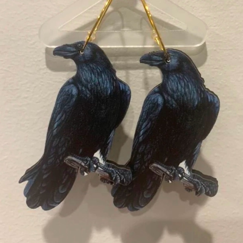 “Raven on a Branch” Nevermore Edgar Allan Poe Perched Crow Blackbird Goth Dangle - Picture 5 of 8